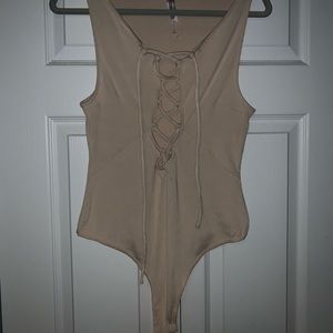 Free people Lace up body suit nude
